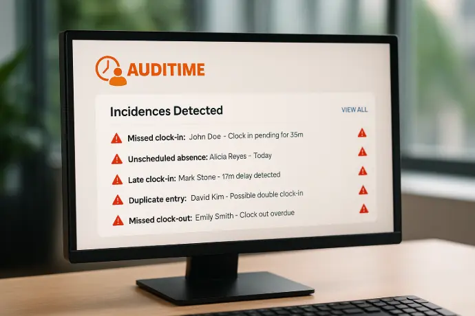 Panel de incidencias detectadas en Auditime